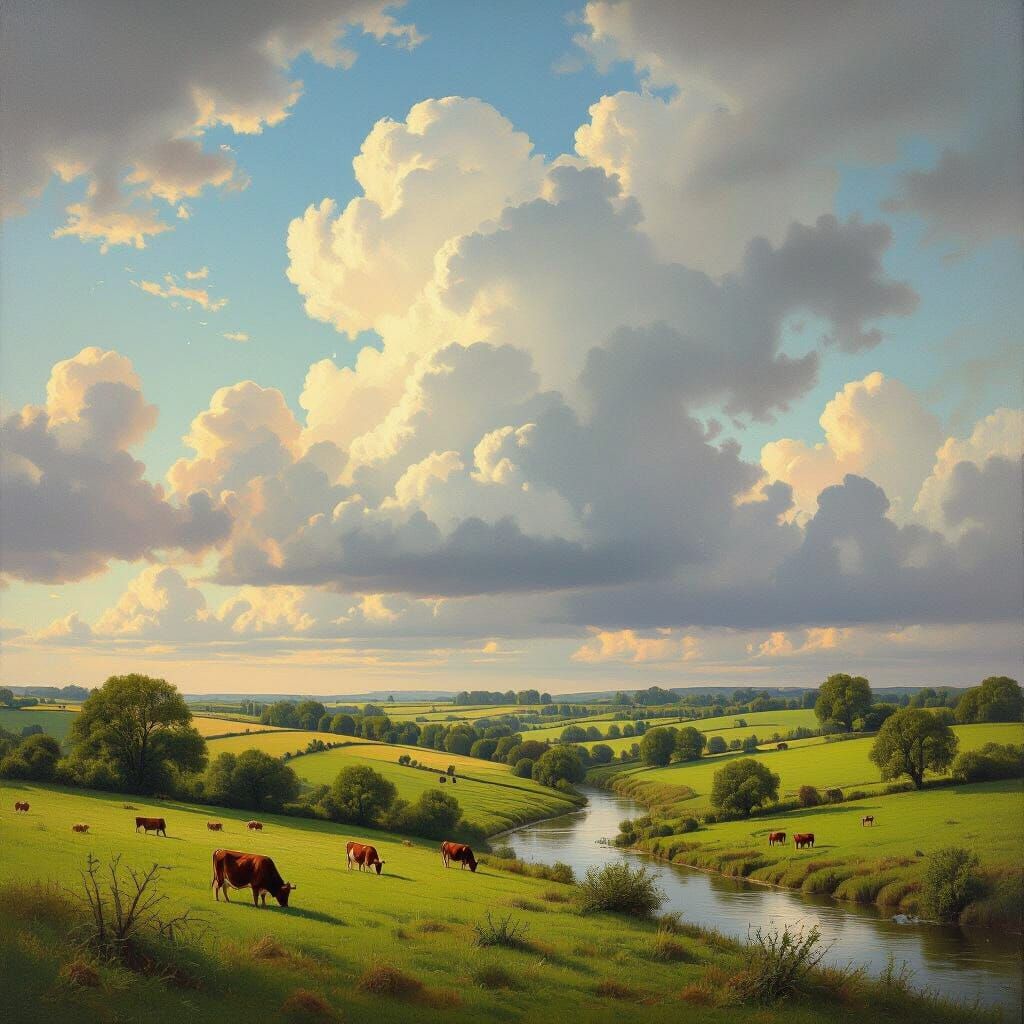 Rolling English countryside under a dynamic sky, inspired by...