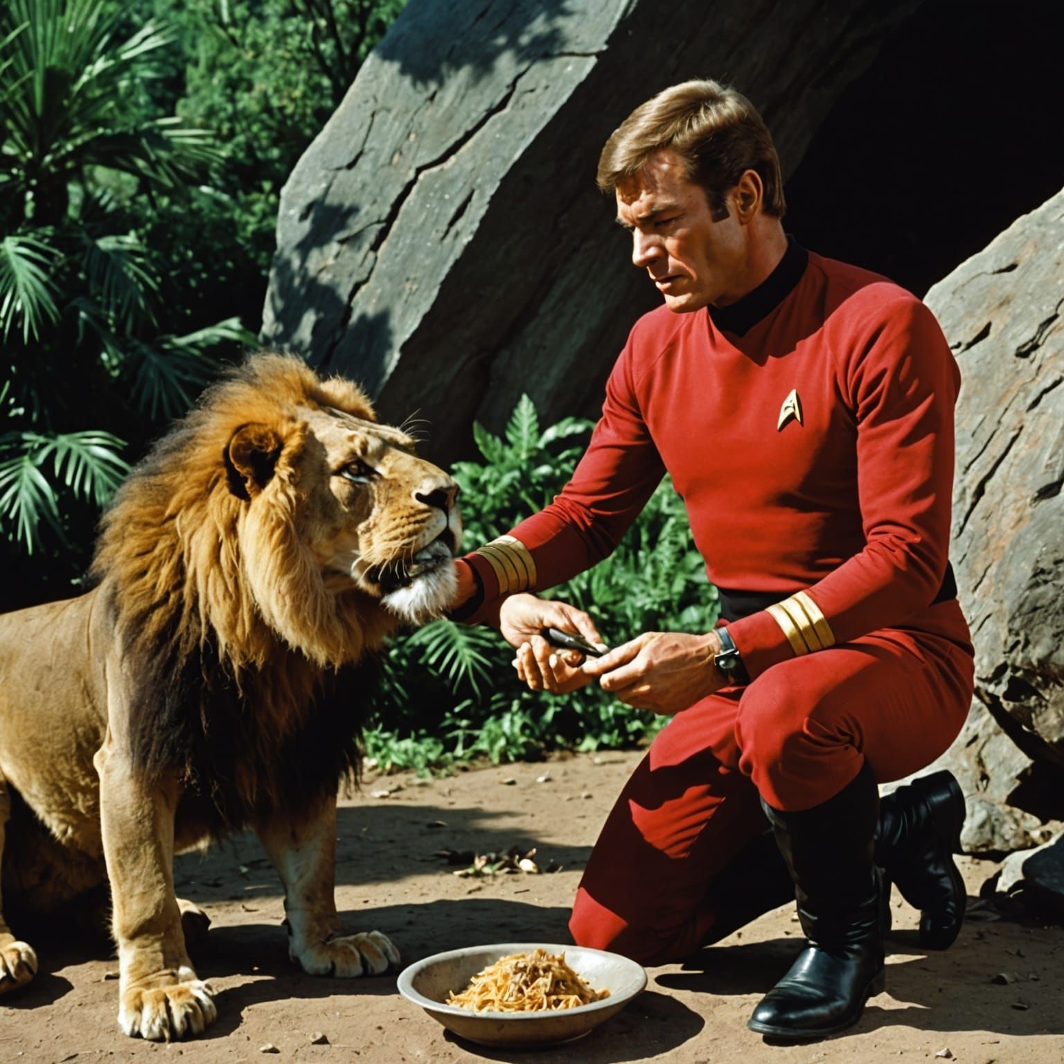 Star Trek Redshirt Feeding a Lion