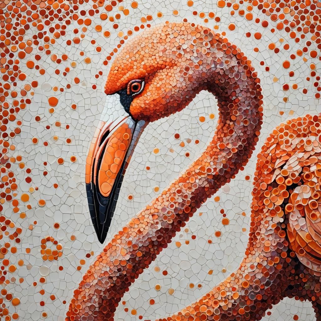 A flamingo composed of numerous small circles and dots that ...