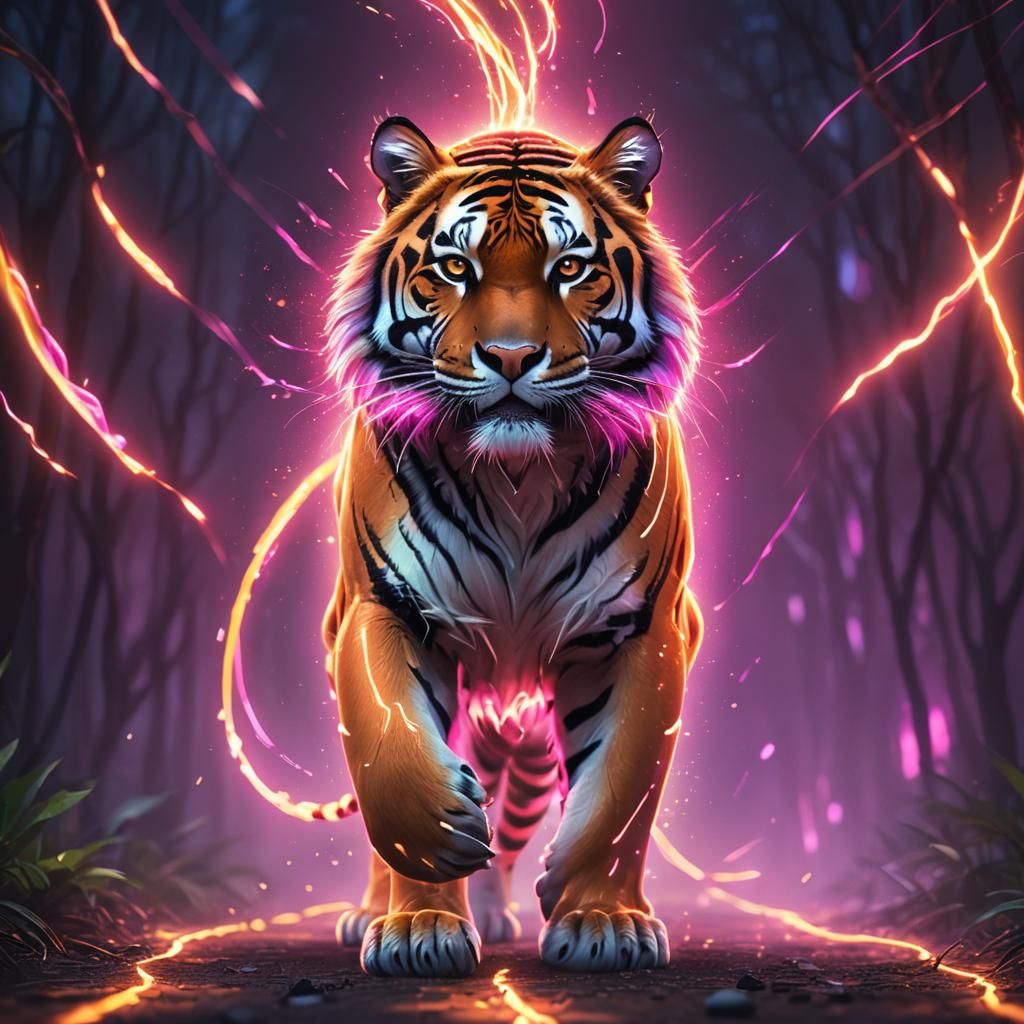 Luminous Tiger Formed From Light Beams