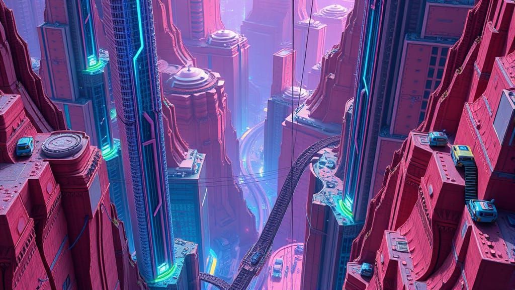 Iridescent CPU City: A Microscopic, Futuristic World