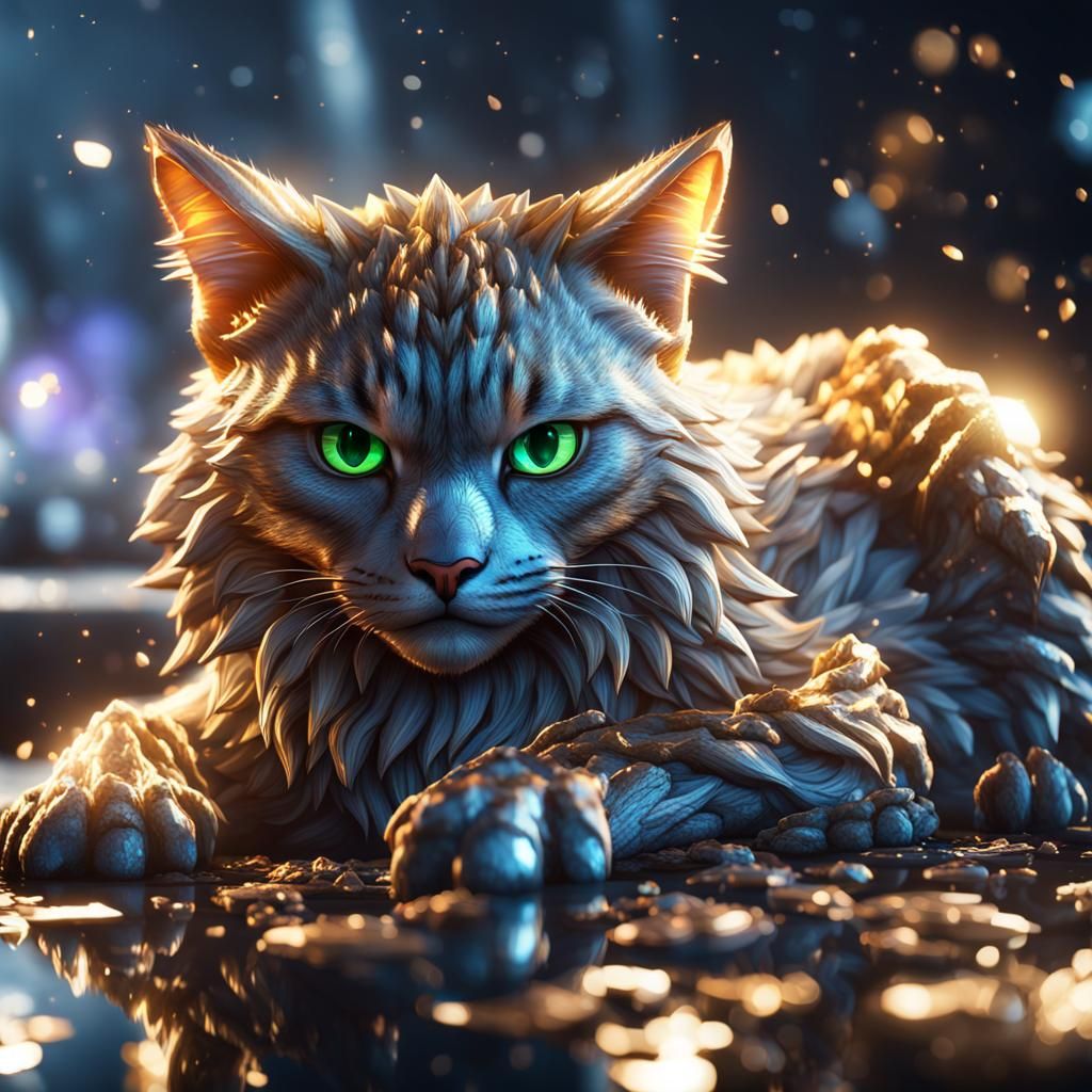 Crystal Cat in 3D Game Style