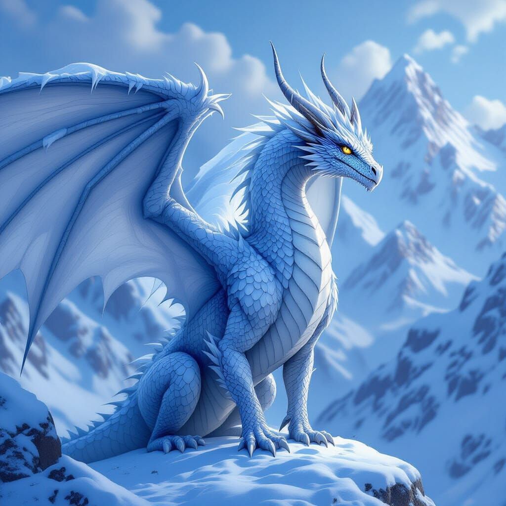 Majestic Ice Dragon in Hyper-Realistic Style