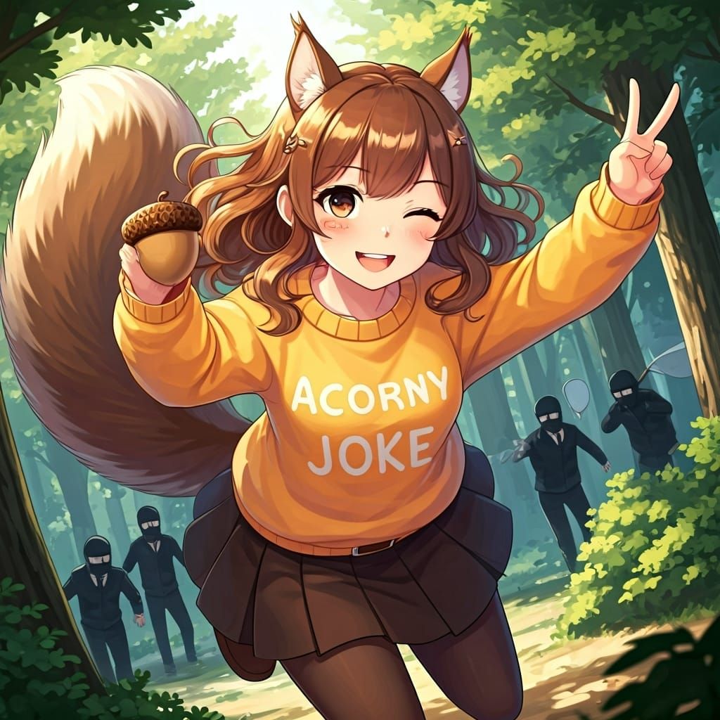 Mischievous Squirrel Girl's Forest Escape: Anime Style