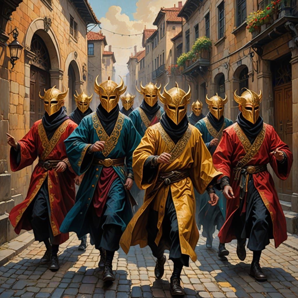 Ten Lords Leap in Decopunk Oil Painting