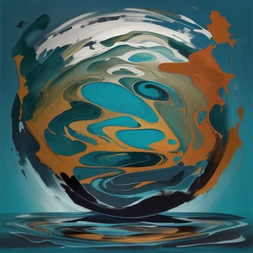 Abstract River Landscape with Geometric Shapes