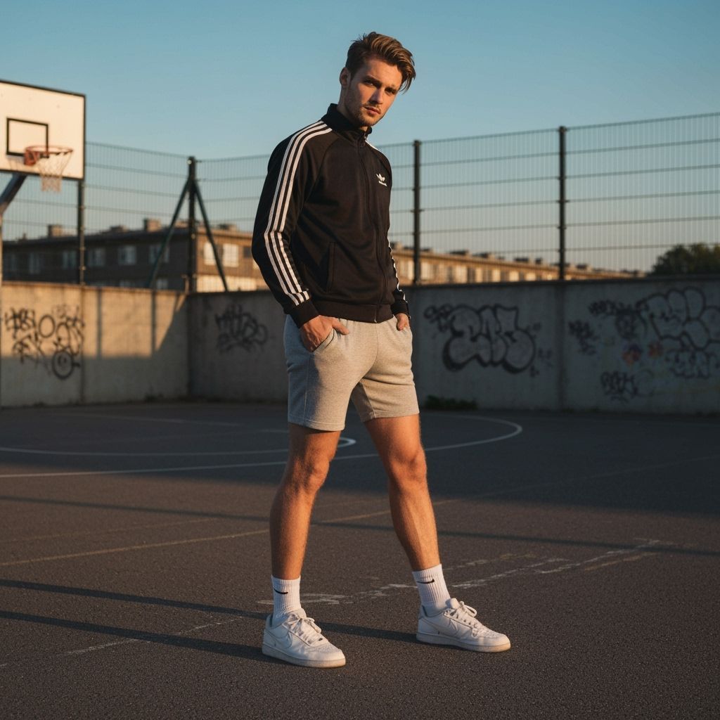 Athletic Man on Basketball Court at Sunset