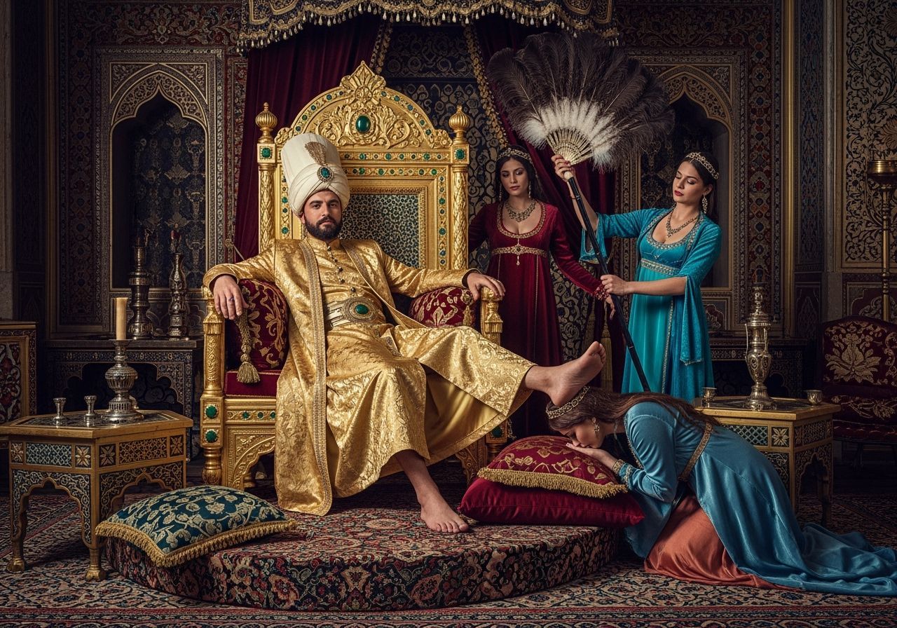 Ottoman Sultan on Luxurious Throne in Palace