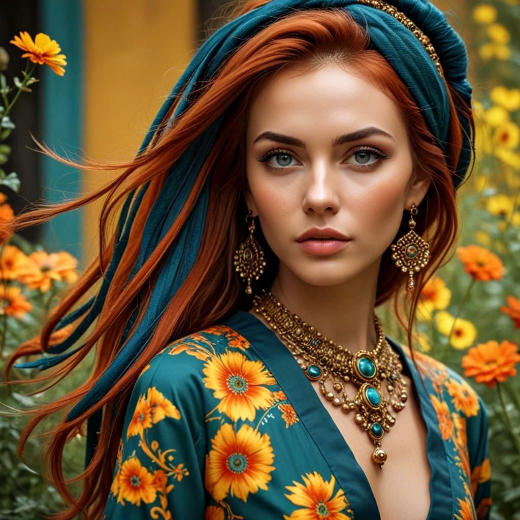 Hyperrealistic Portrait of a Beautiful Woman in Vibrant Atti...