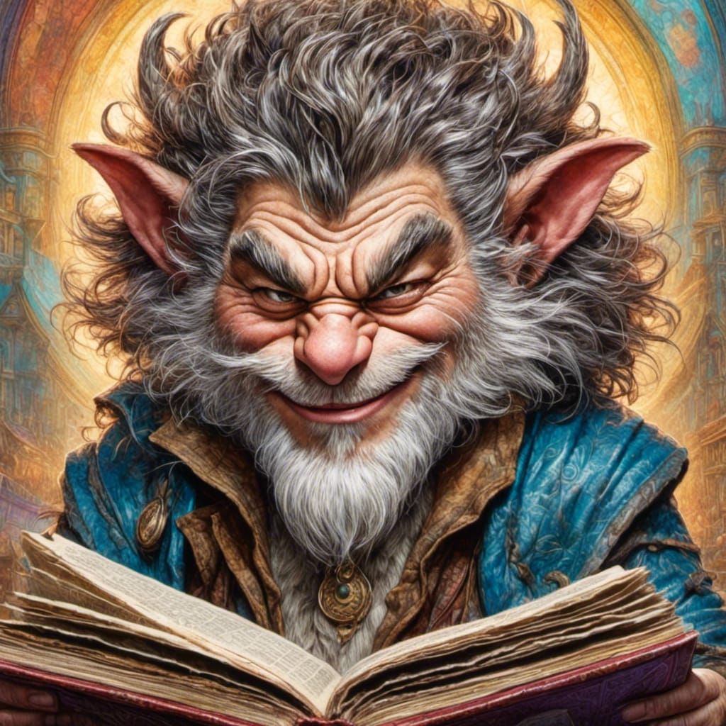 Fantasy Creature Reads Bedtime Story, Detailed Illustration