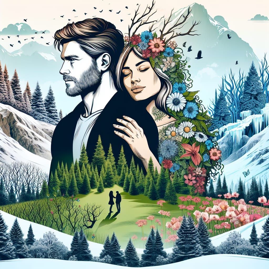 Comic-Inspired Double Exposure: Winter and Spring Journey