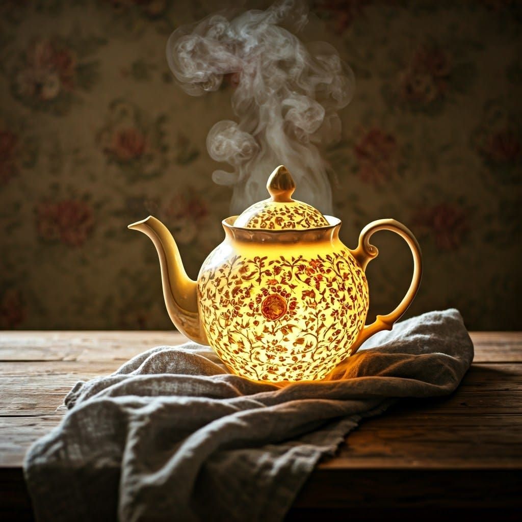 Vintage Teapot with Floral Design in Digital Art
