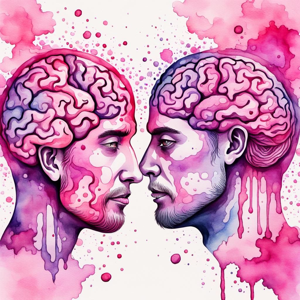 Abstract Brain Connection in Pink Watercolors