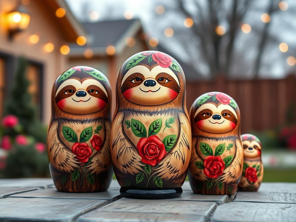 Stunning Russian Nesting Doll Sloths with Floral Crowns