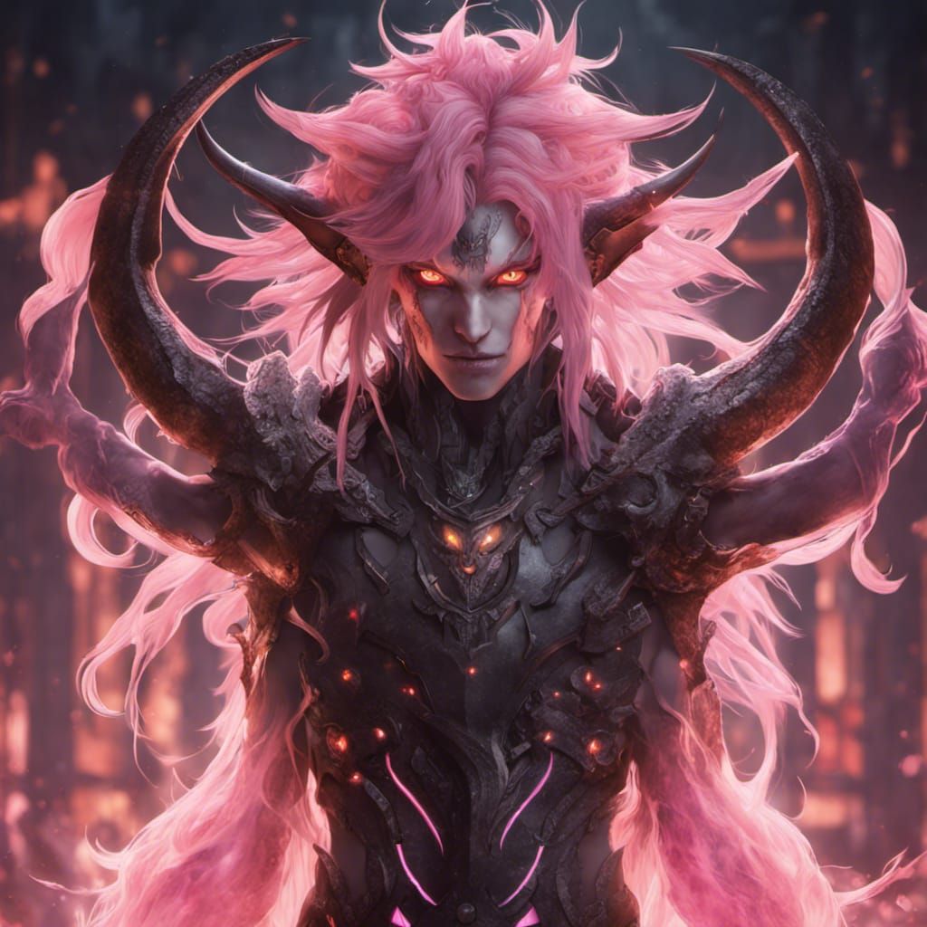 Androgynous Anime Demon with Pink Hair