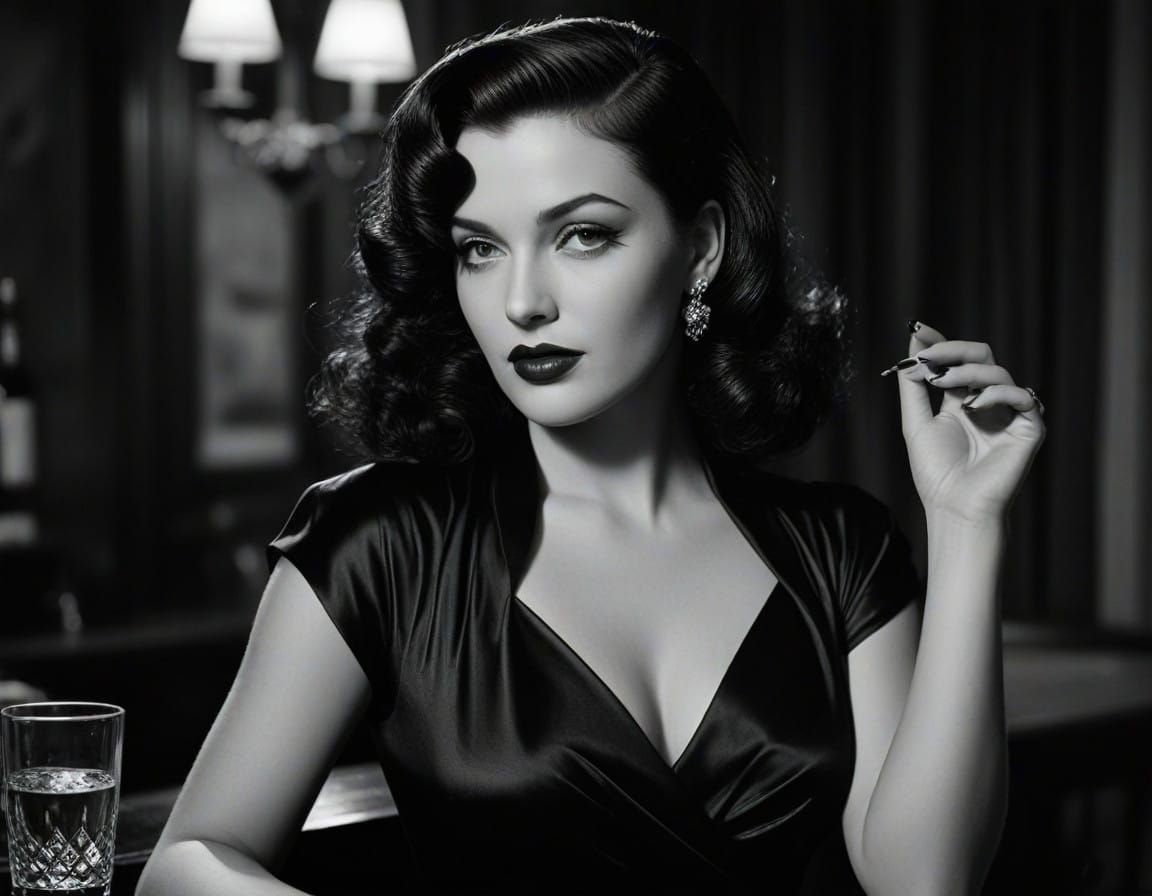 Sophisticated Femme Fatale in Film Noir Style