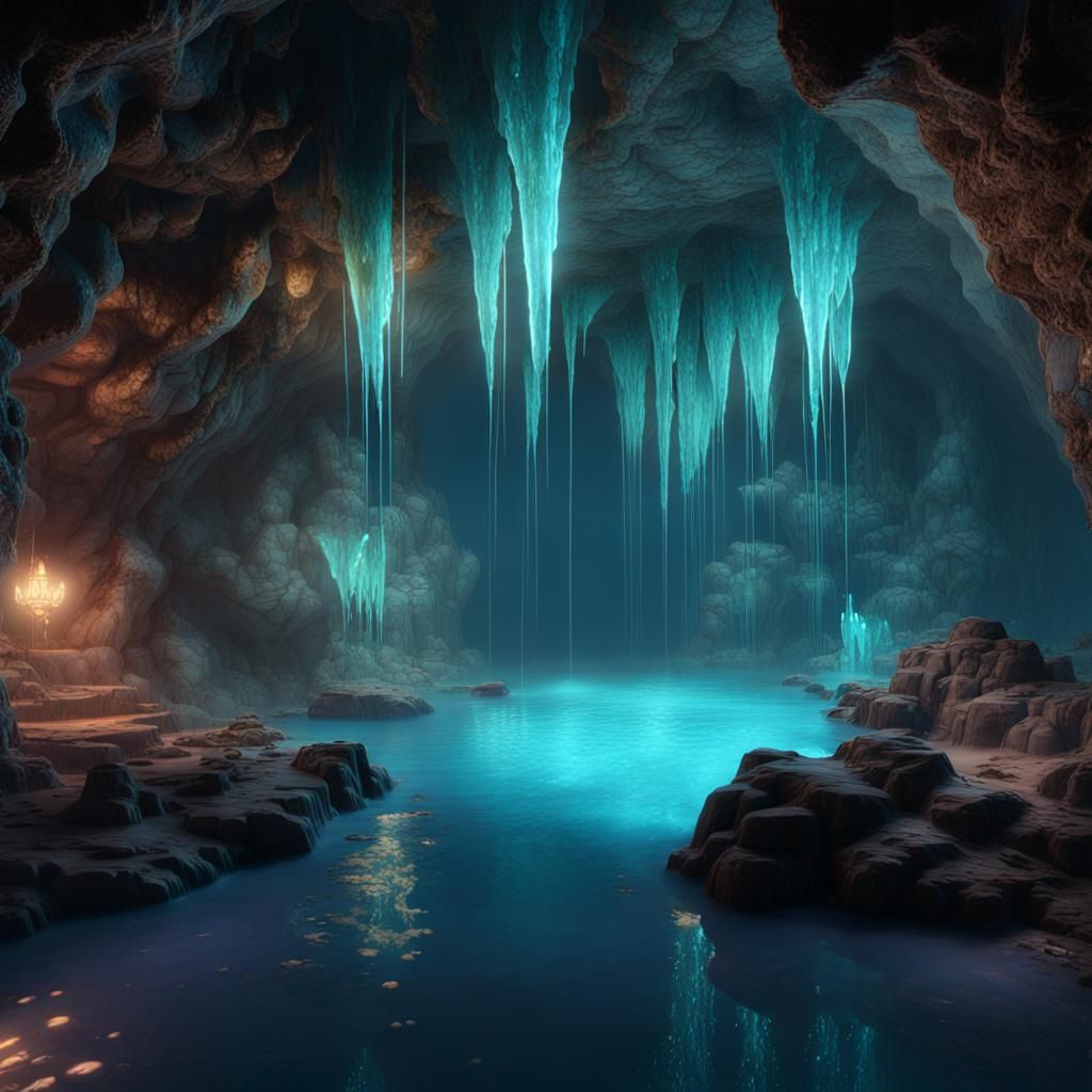 Bioluminescent Crystal Cave: A Fantastical Underground World