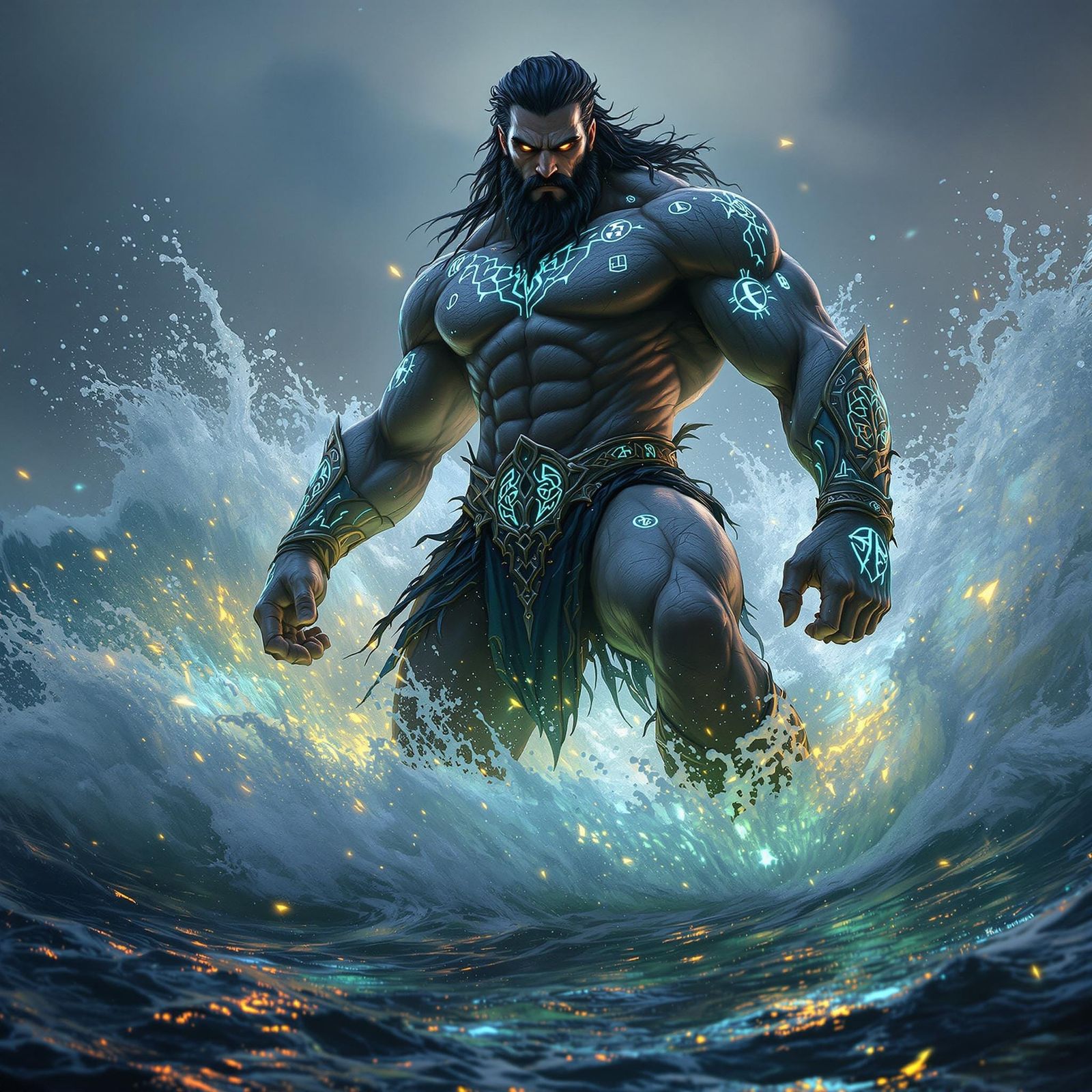 Towering Druid Warrior in Mystical Waters