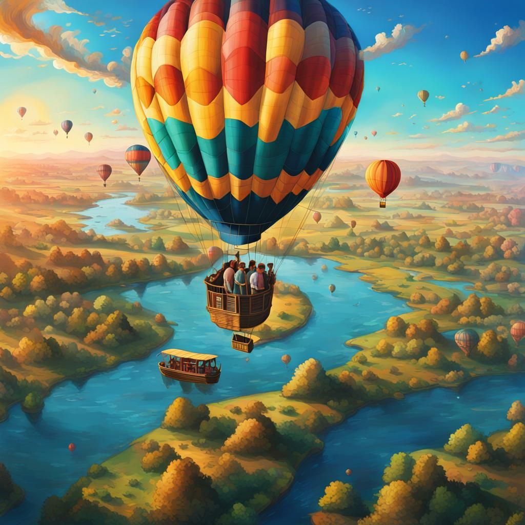Couple's Joyful Hot Air Balloon Adventure: Hyperrealistic Sp...