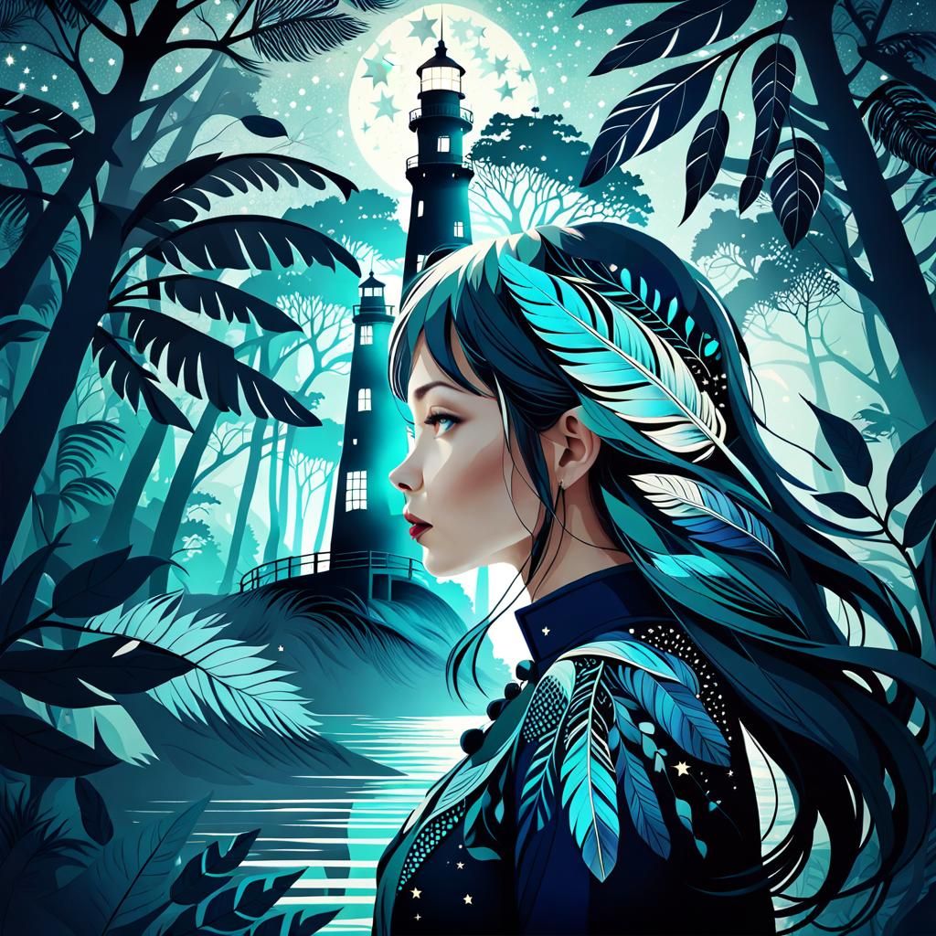 Bioarchitecture Silhouette with Lighthouse and Zentangle Pat...