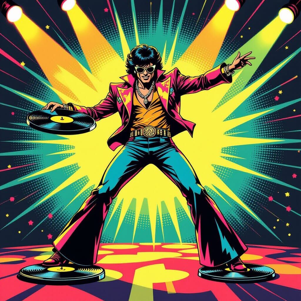 Retro Comic Book DJ in 1970s Style