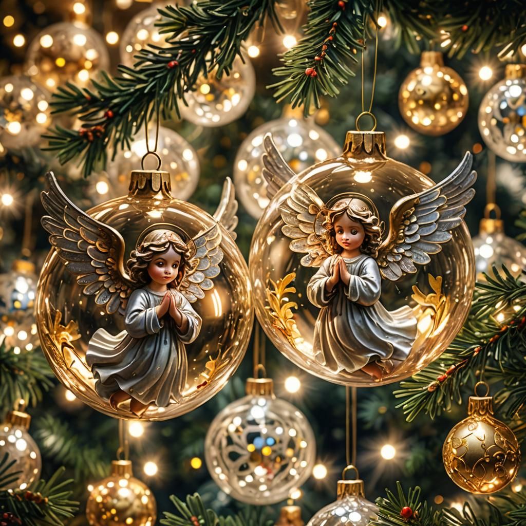 Angels in Christmas Bulbs: Hyper-Realistic Digital Art