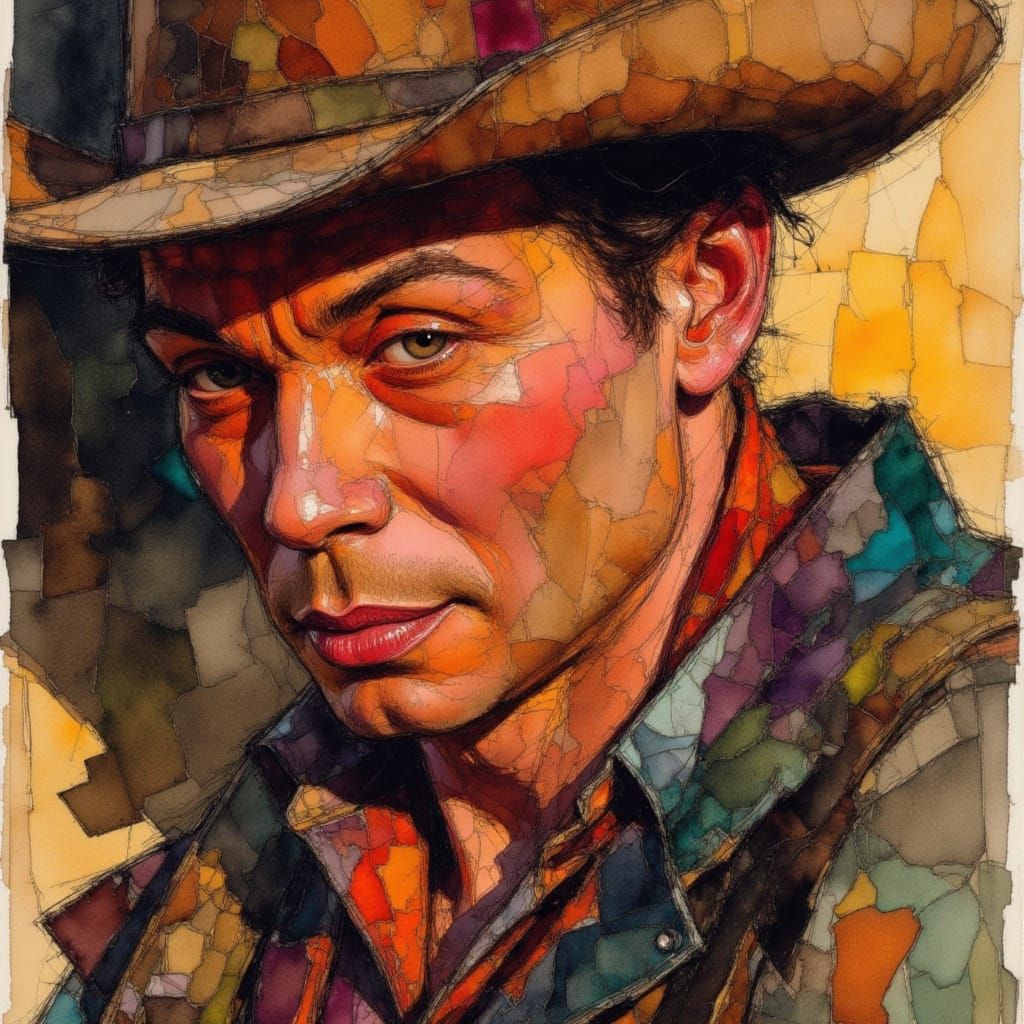 Cowboy Alcohol Ink Sketch in Fantasy Art Style