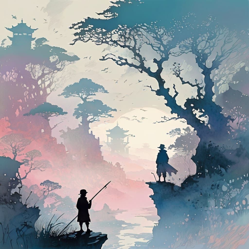 Figure in Fog with Gradient Colors