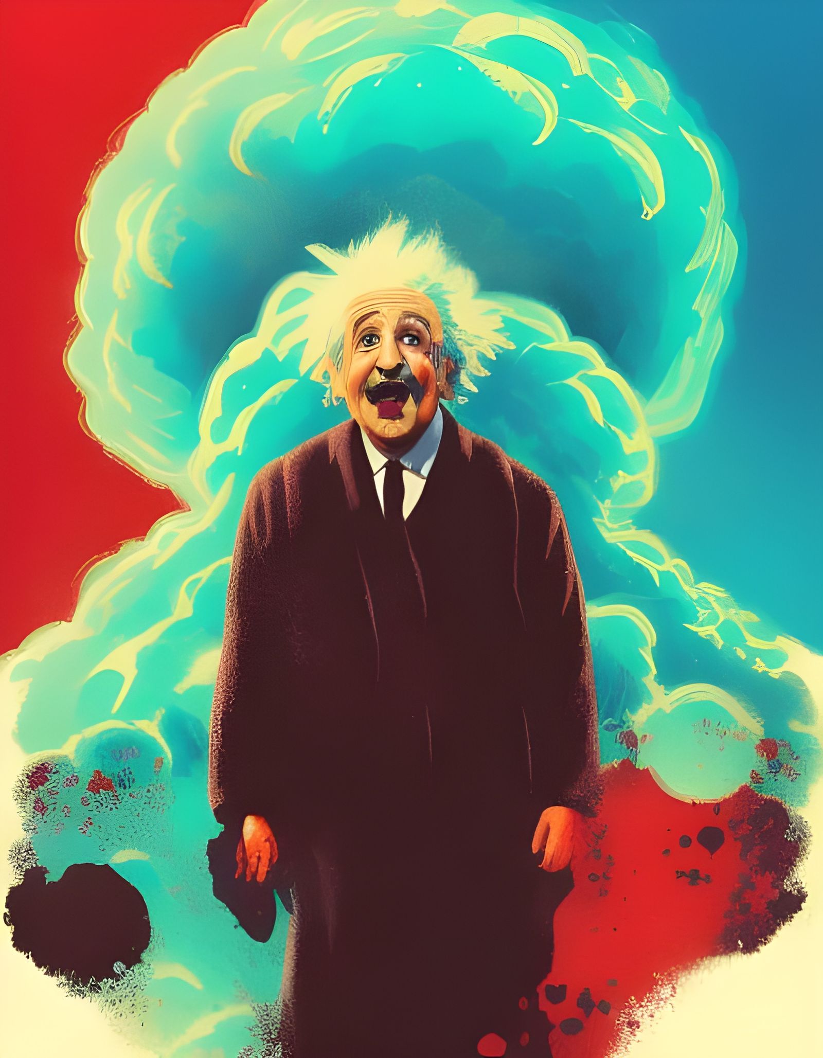 Einstein Pop Art with Atomic Cloud in Comic Style