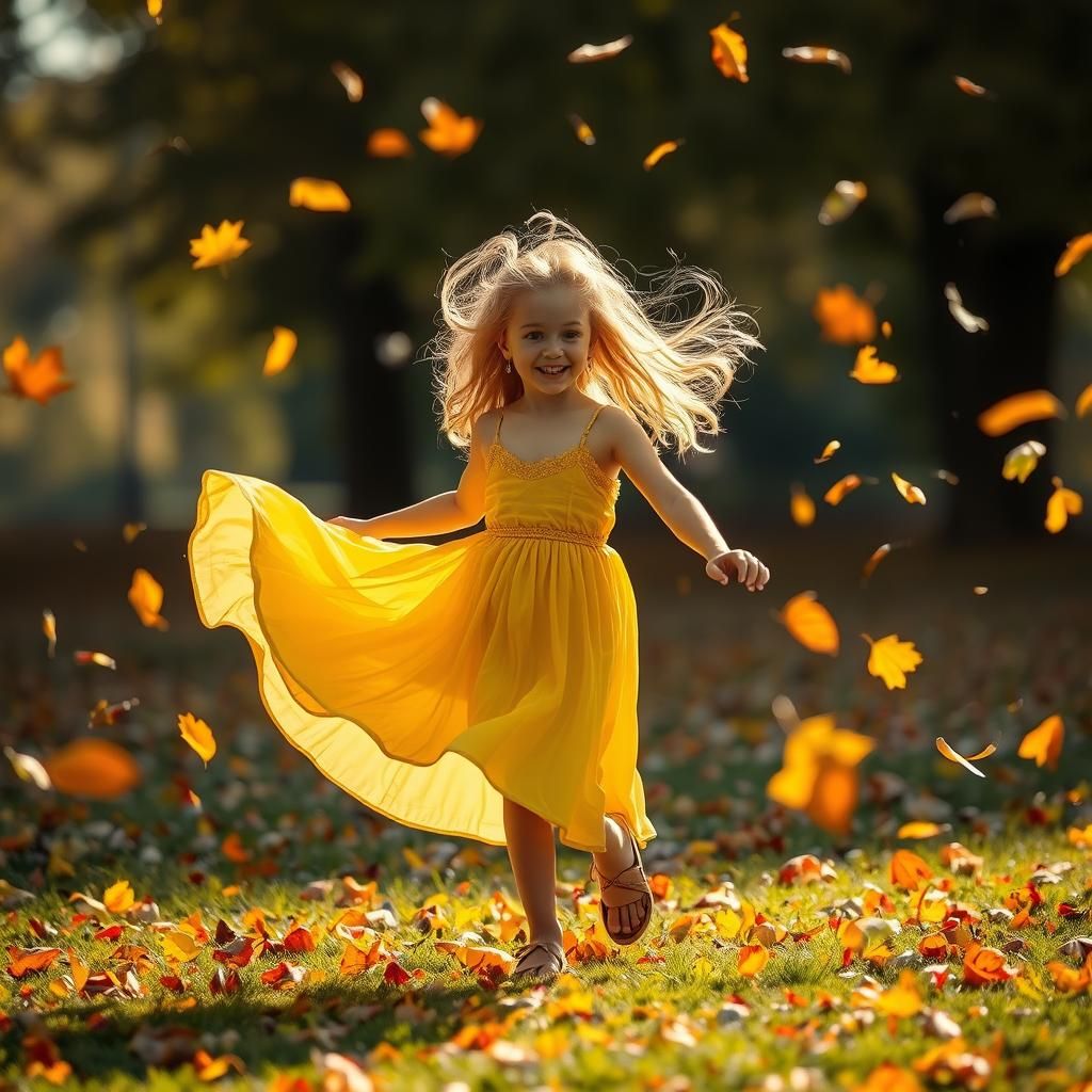 Joyful Girl in Autumn Light, Dreamy Romanticism Style