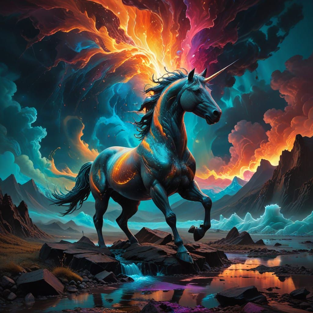 Surreal Dream Creature Unfolds Amidst a Kaleidoscopic Stormy...