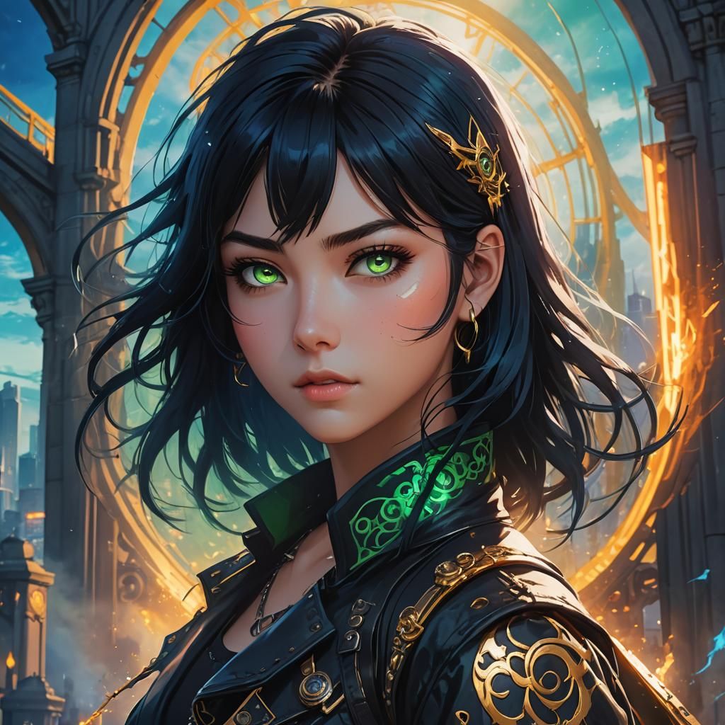 Anime Punk Girl Portrait with Blue Mist