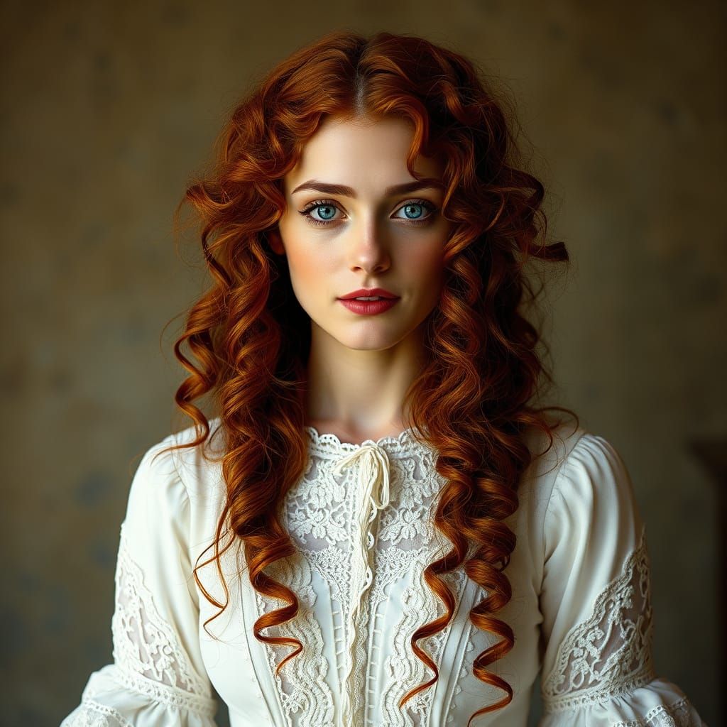 Ethereal Redhead in Traditional Lace Gown