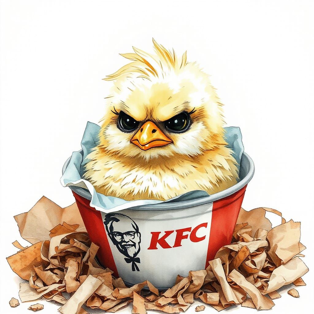 Grumpy Sugar Skull Chick in Watercolor Style