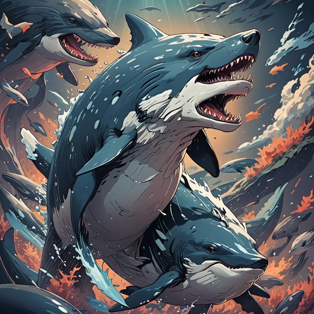 Wolf Whale Hybrid in Anime Style