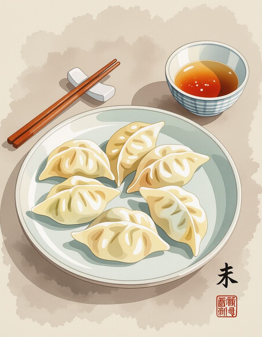 Minimalist Gyoza Dumplings in Japandi Style