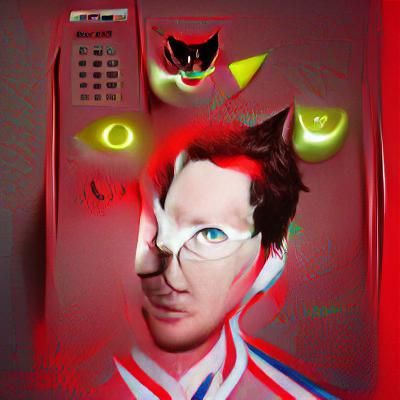 Surreal Album Cover with Laser Cat in Red and White
