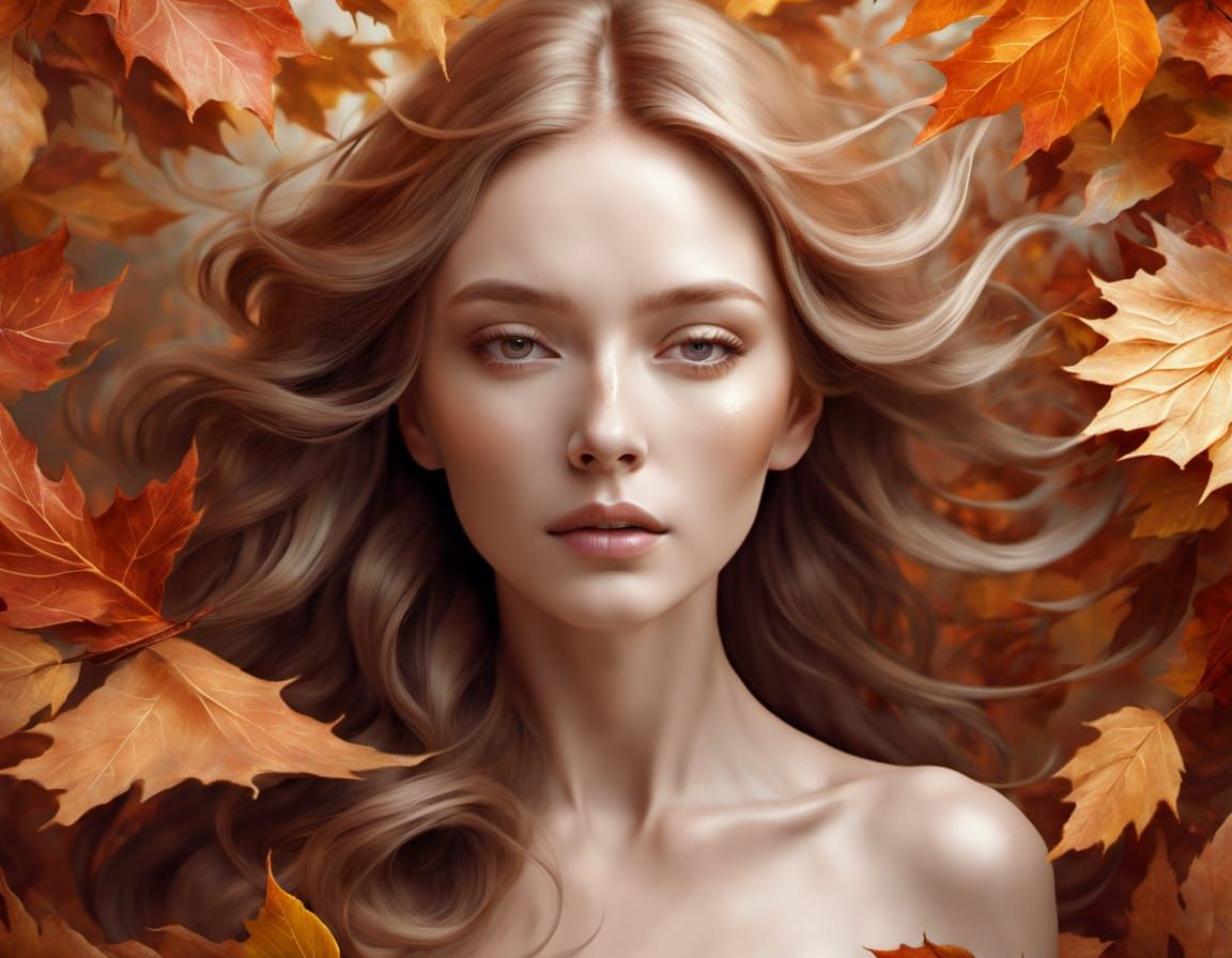 Ethereal Autumn Goddess in Whirling Leaves