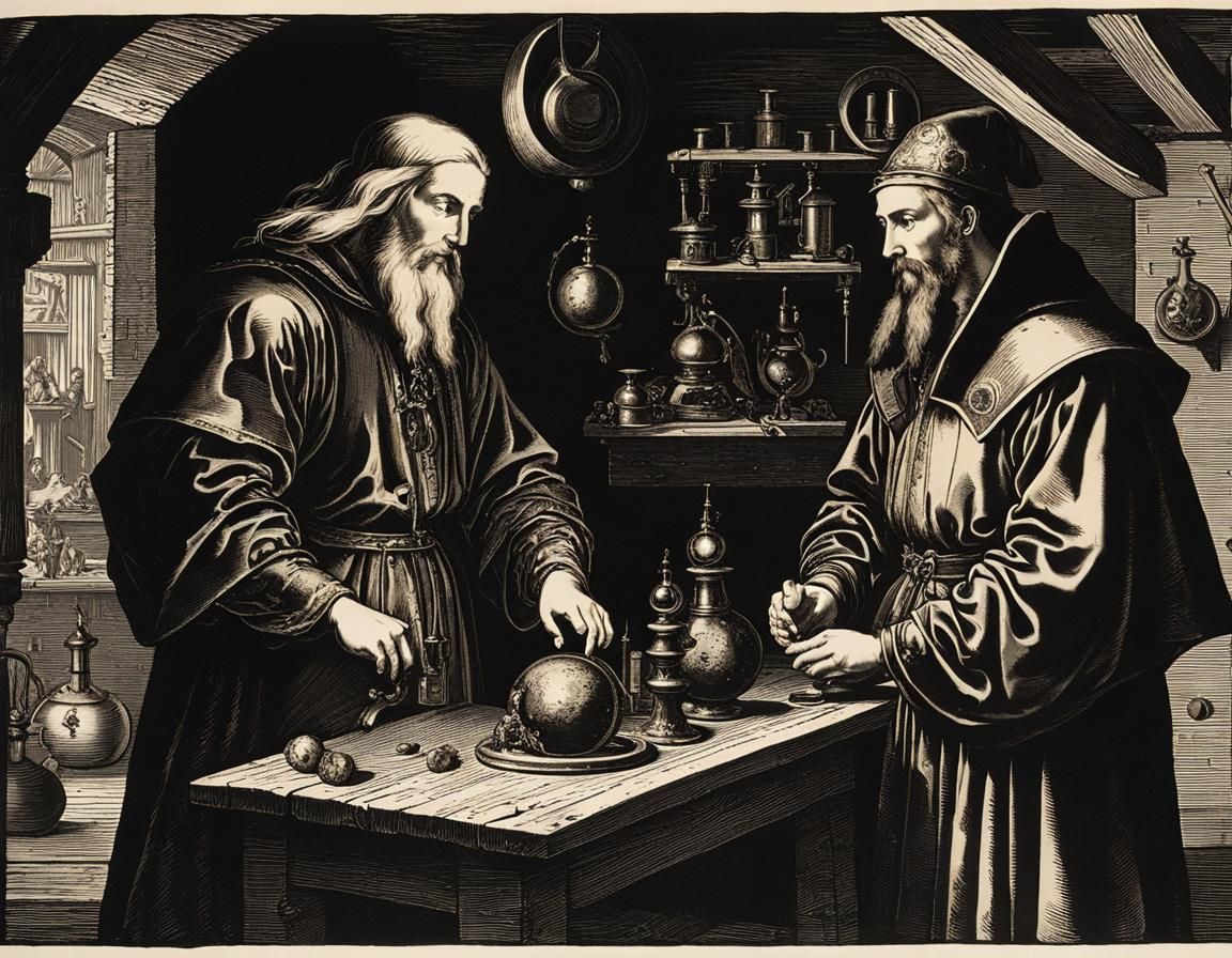 Alchemist and Apprentice (after Albrecht Dürer)