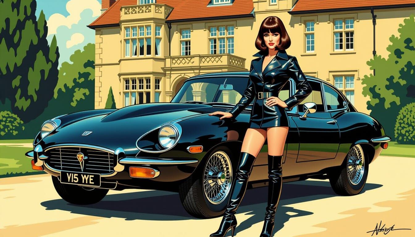 Emma Peel and Her Jaguar: Pulp Magazine Illustration