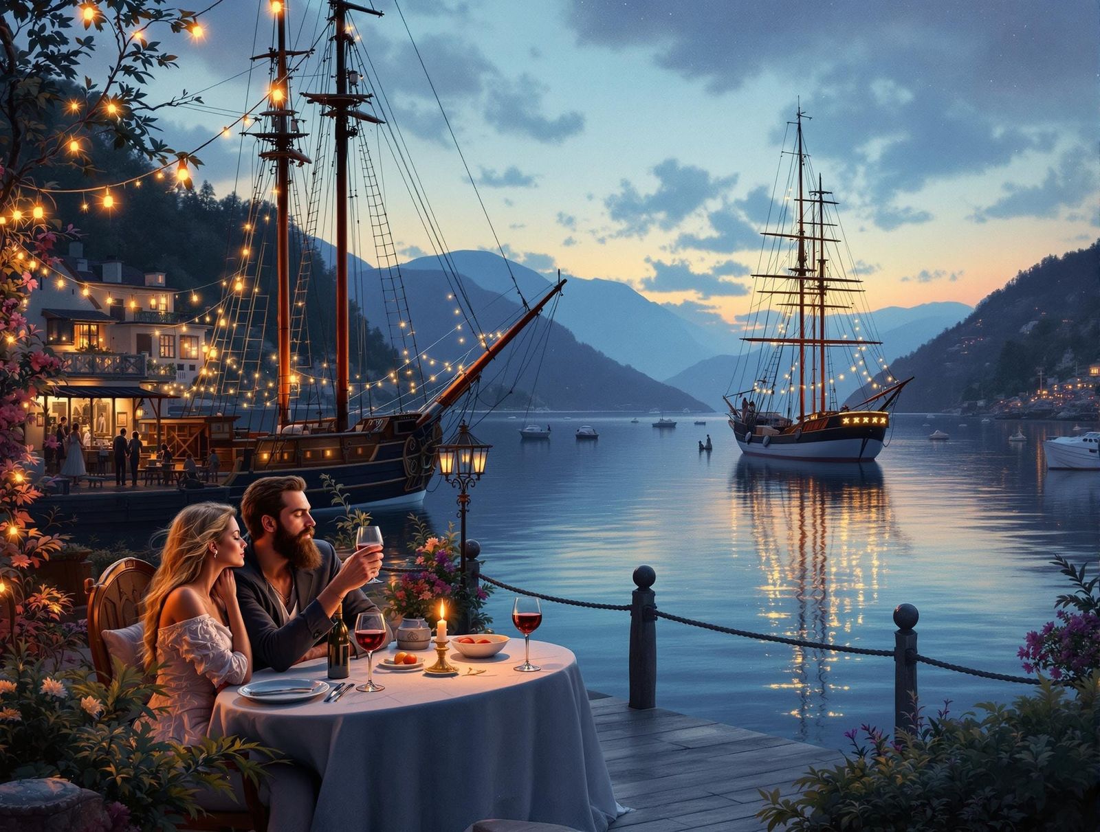 Romantic Seaside Rendezvous in Expressionist Style