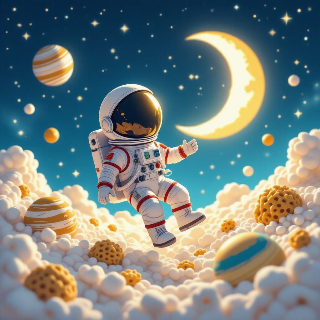 Astronaut in Cosmic Cereal Dreamscape