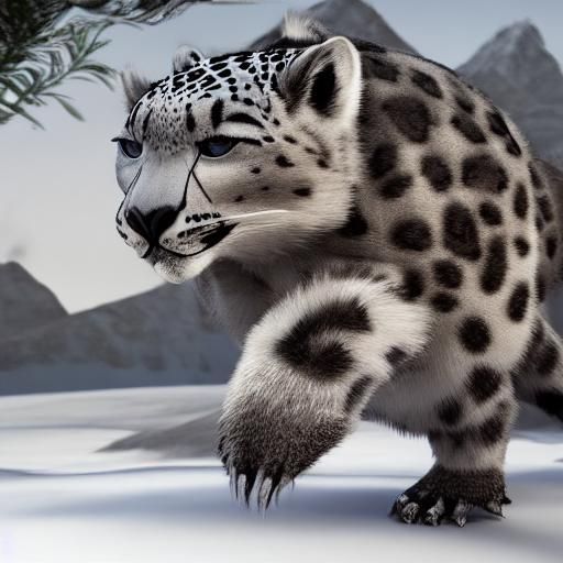 Snow Leopard Penguin Hybrid in 3D Cinematic Style