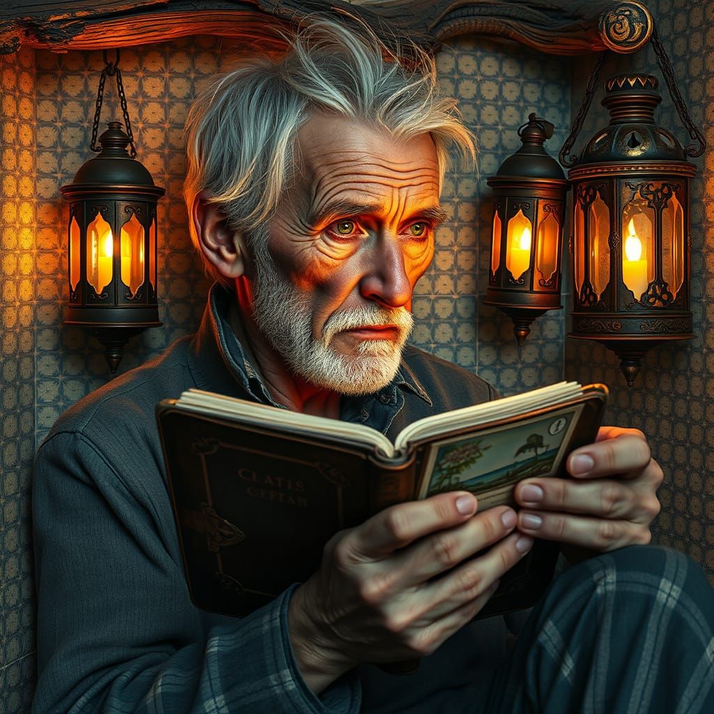 Contemplative Old Man in Moroccan Tapestry