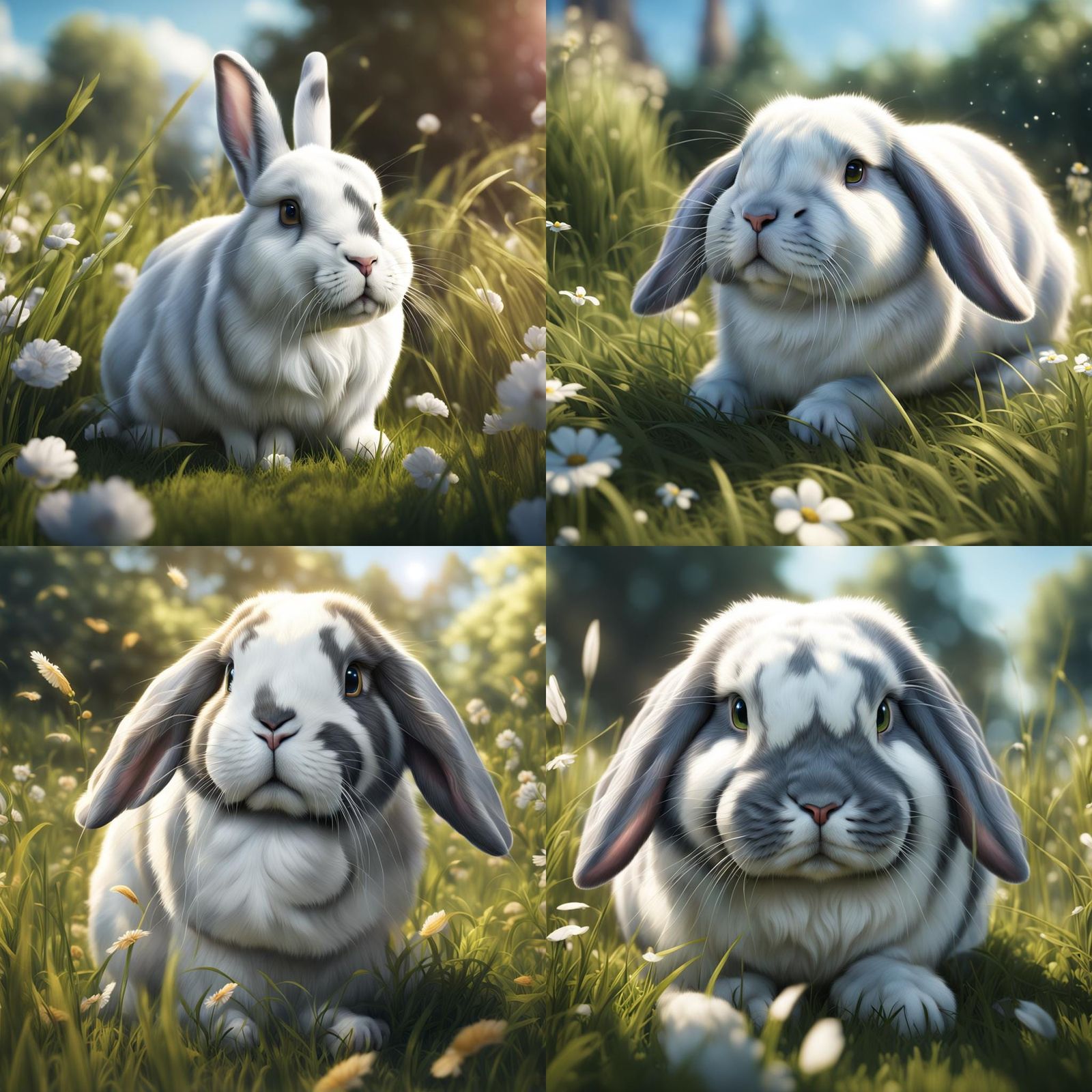Holland Lop Rabbit in Grass: Detailed Matte Painting