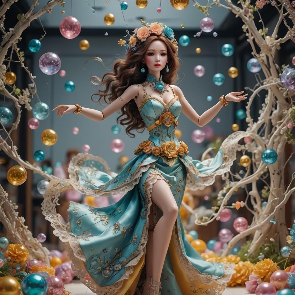 Hyperrealistic Mechanical Doll Portrait in Kawaii Style