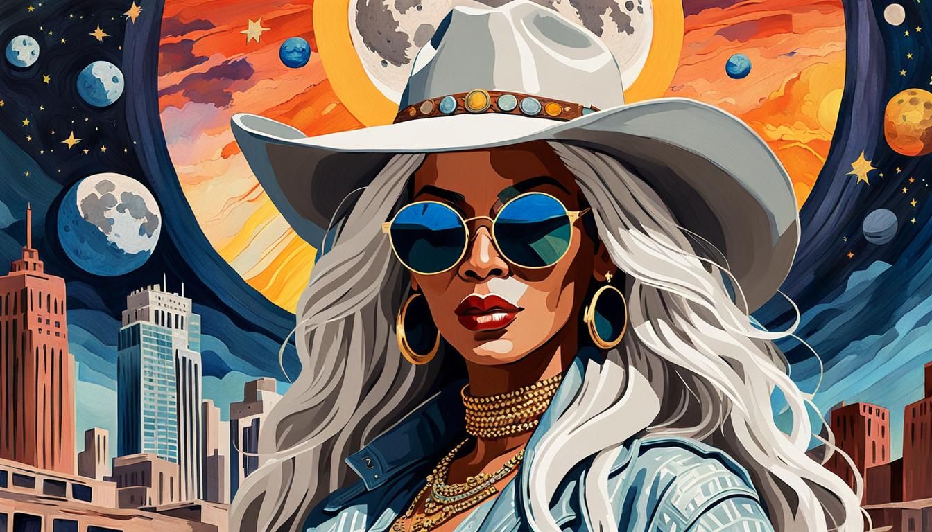 Beyoncé in Dystopian City: Matisse-Style Gouache Illustratio...