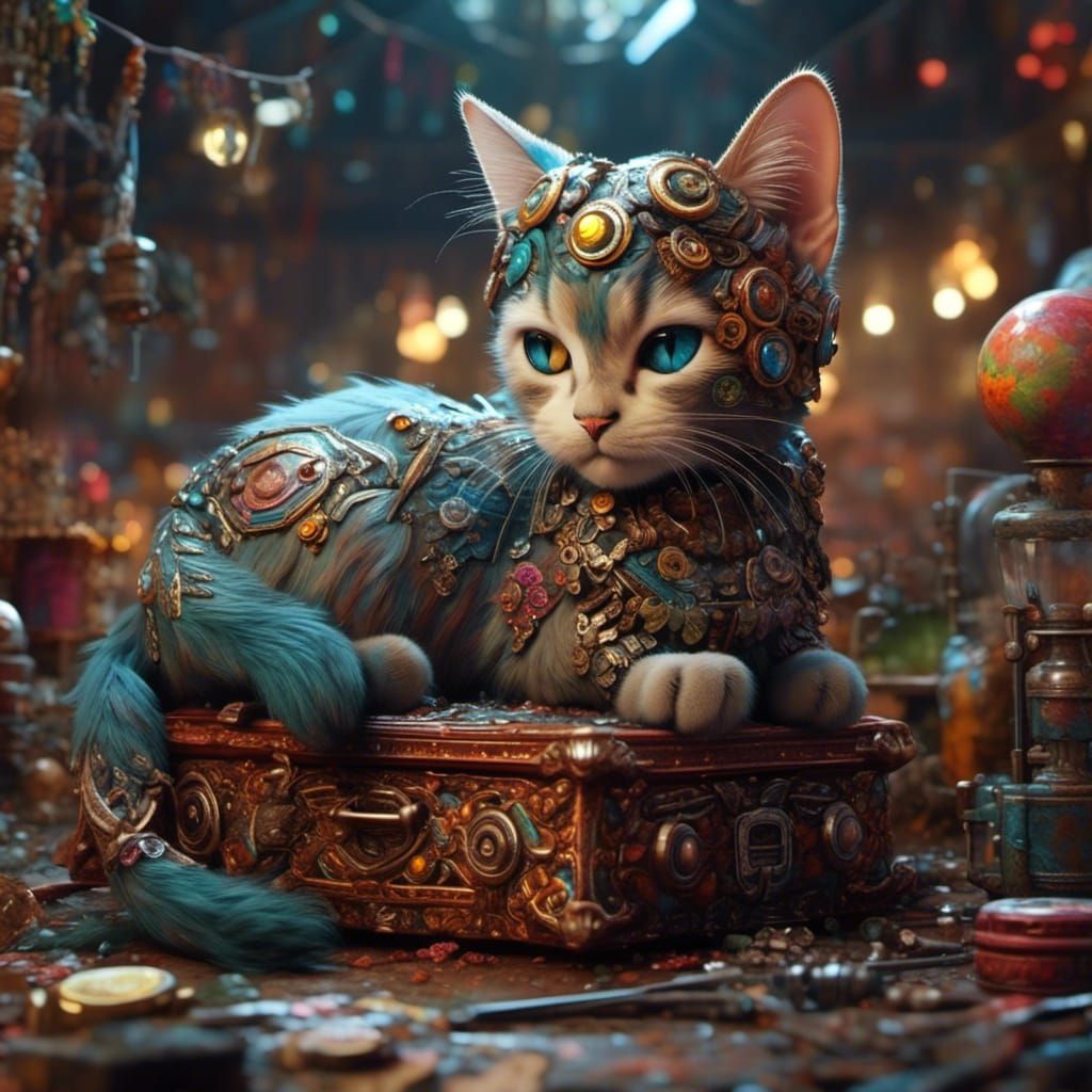 Curious Cat Explores Oversized Items: Fantasy Art