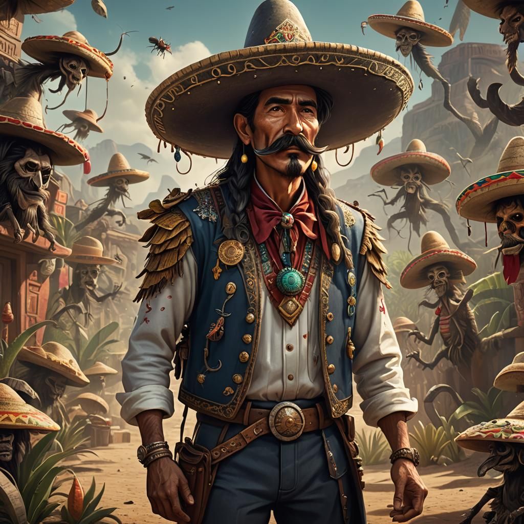 Sleepy Mexican with Sombrero, Detailed Matte Painting