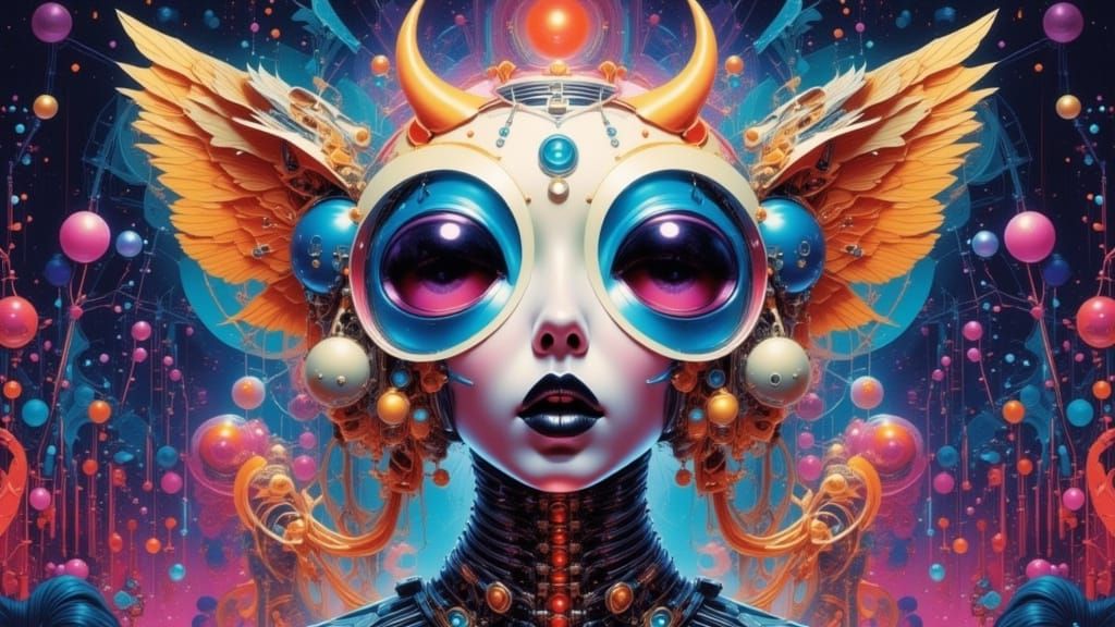 Cosmic Fluffy Animals in Vibrant Biomechanical Style